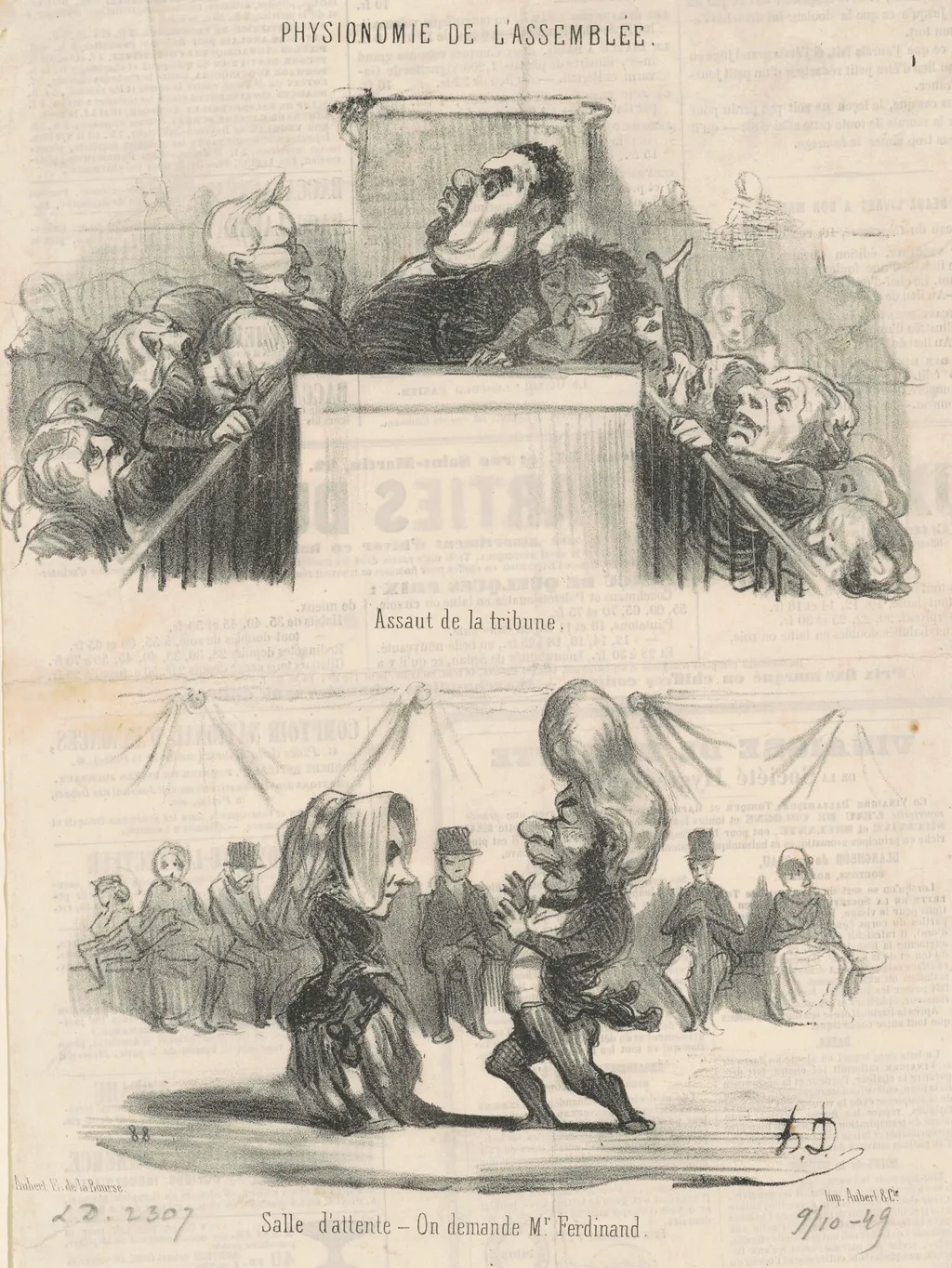 Assaut de la tribune, by Honoré Daumier, ink, 1849