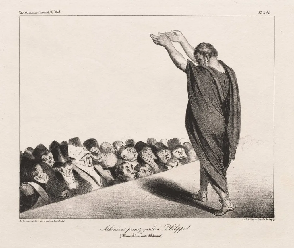 Athenians Beware of Phillip! (Demosthenes to the Athenians), by Honoré Daumier, 1835