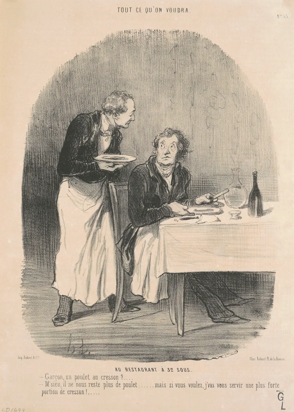 Au restaurant a 32 sous, by Honoré Daumier, ink, 1849