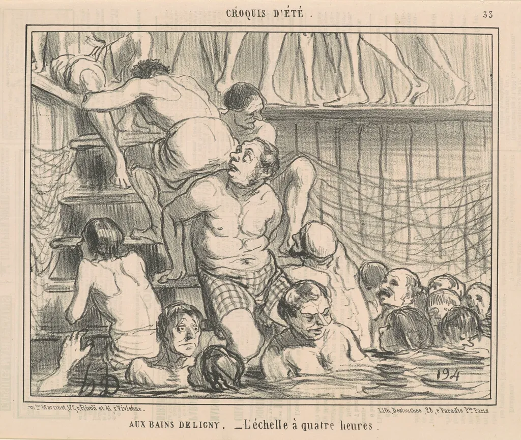 Aux bains Deligny, by Honoré Daumier, ink, 1858