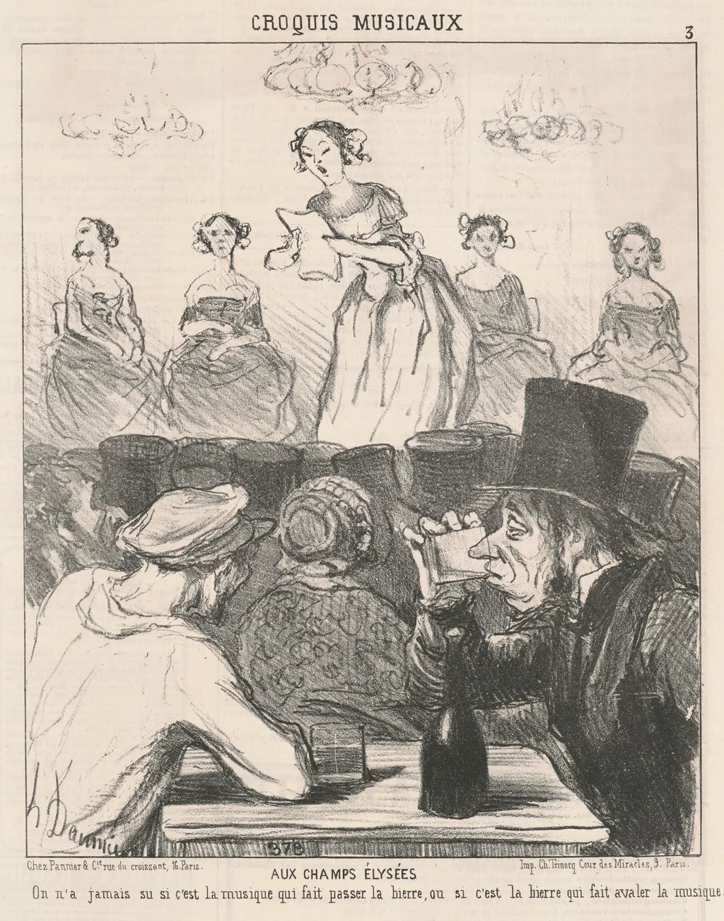 Aux Champs-Elysées, by Honoré Daumier, ink, 1852
