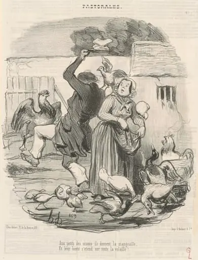 Aux petits des oisons, ils donnent la mangeaille ..., by Honoré Daumier