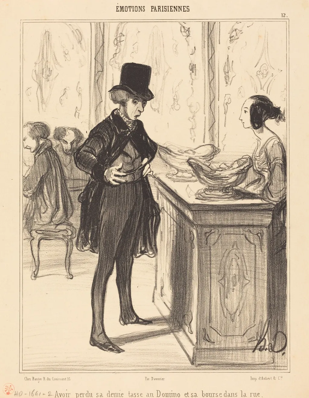 Avoir perdu sa demi-tasse au Domino et sa bourse dans la rue, by Honoré Daumier, ink, 1839