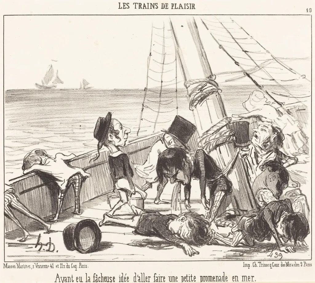 Ayant eu la facheuse idée d'aller... en mer, by Honoré Daumier, ink, 1852