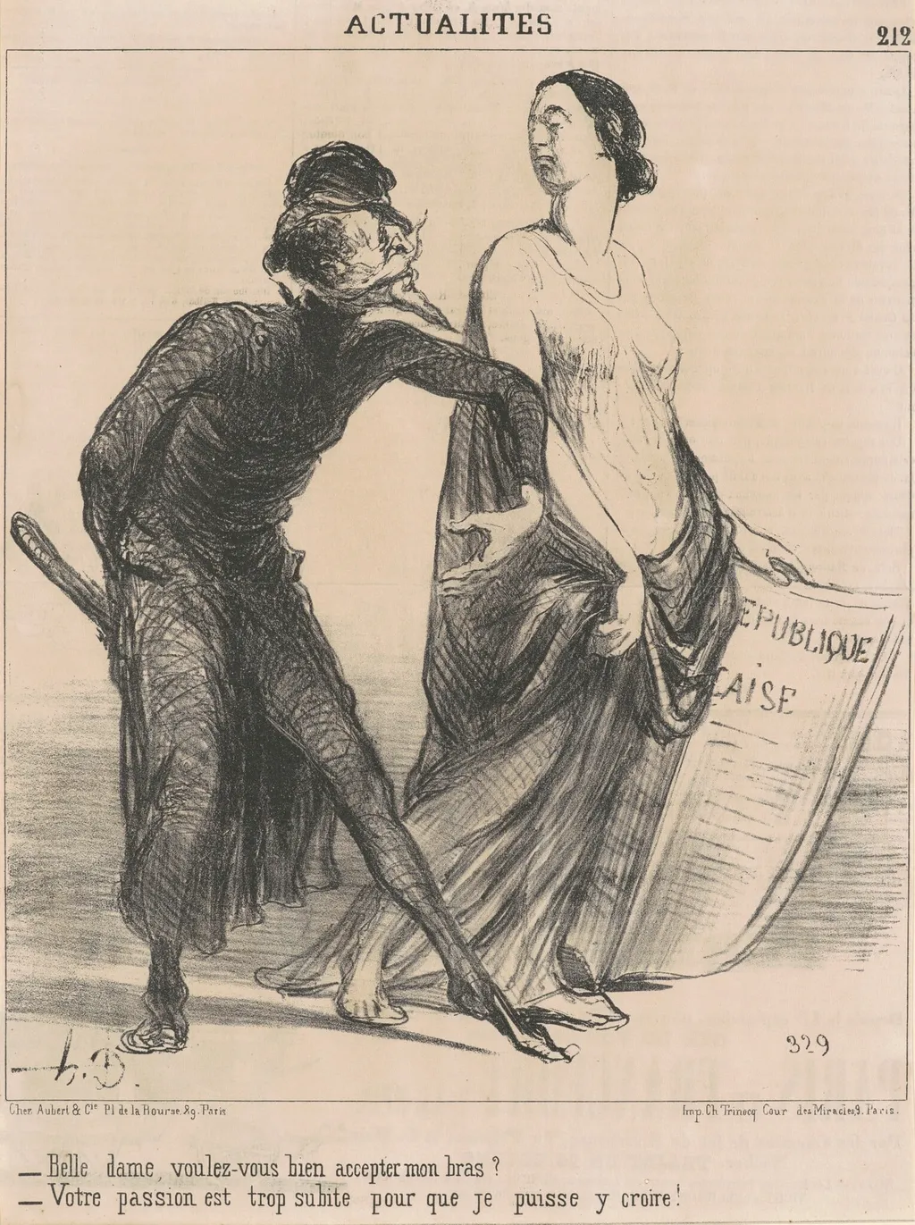 Belle dame voulez-vous ... accepter mon bras?, by Honoré Daumier, ink, 1851