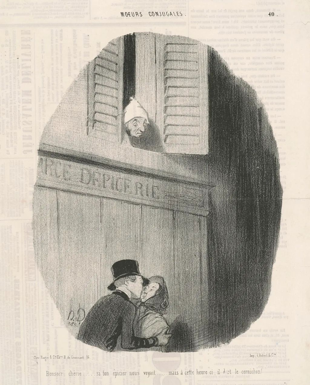 Bonsoir chérie...si ton épicier nous voyait..., by Honoré Daumier, ink, 1842