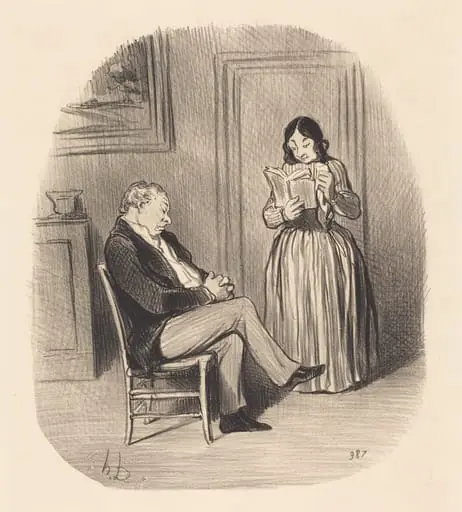 Bourgeois se fesant lire, après diner, quelques chapitres..., by Honoré Daumier