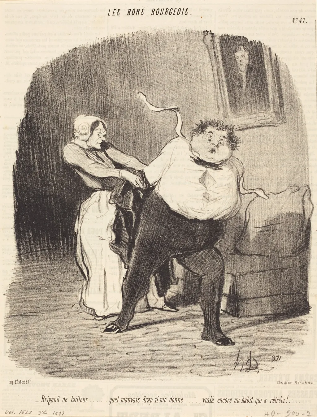 Brigand de tailleur... encore un habit... rétréci!, by Honoré Daumier, ink, 1847