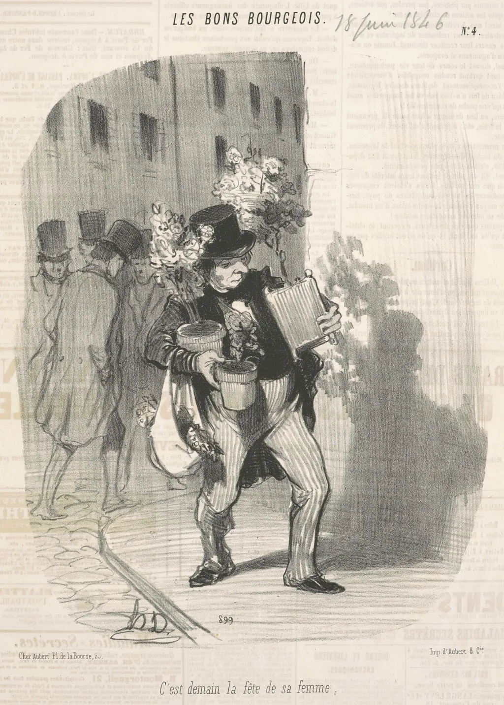 C'est demain la fête de sa femme, by Honoré Daumier, ink, 1846