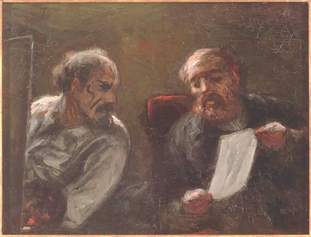 Causerie dans l'Atelier, by Honoré Daumier, oil, 1853
