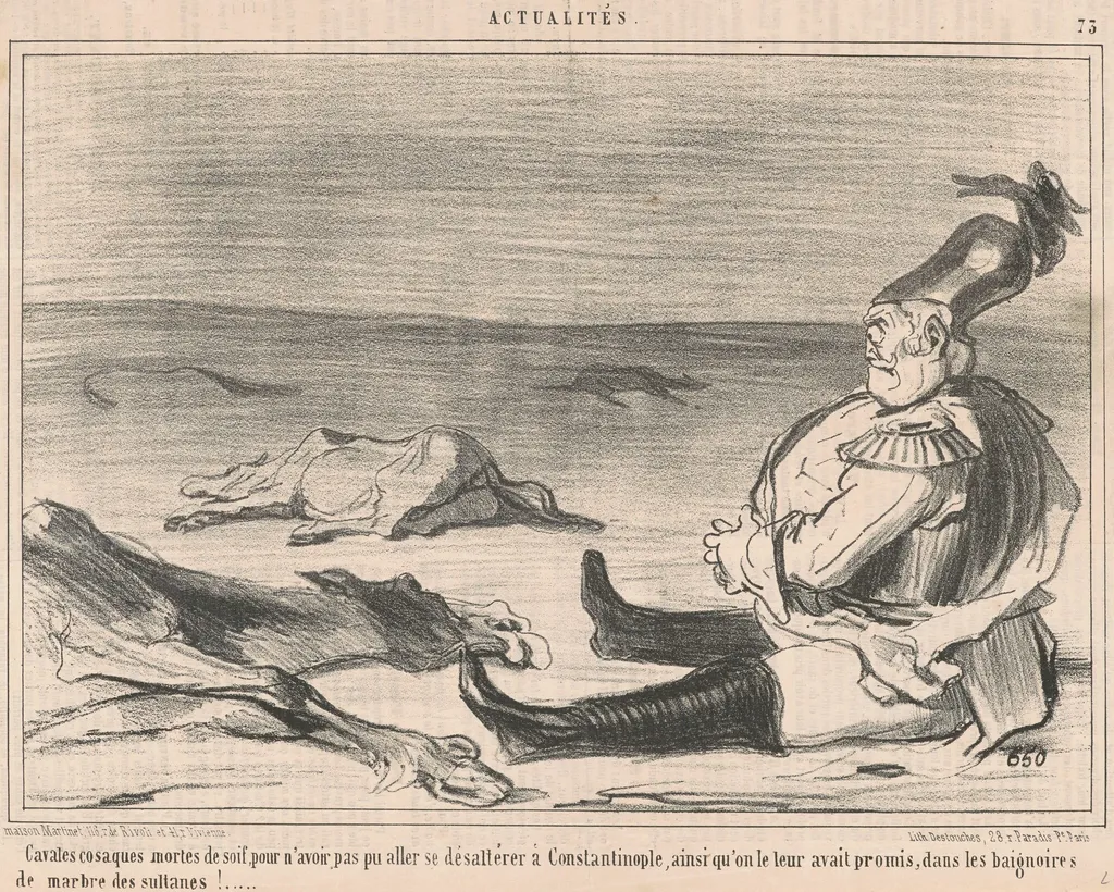 Cavales cosaques mortes de soif ..., by Honoré Daumier, ink, 1854