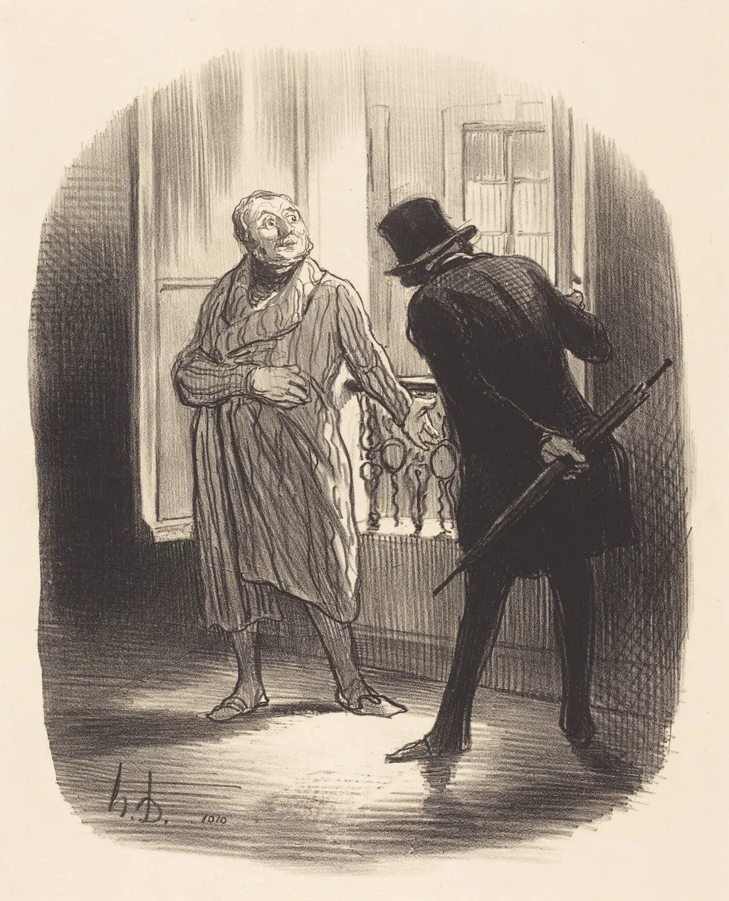 Ce logement est un peu cher, pour la place Royale..., by Honoré Daumier, ink, 1847