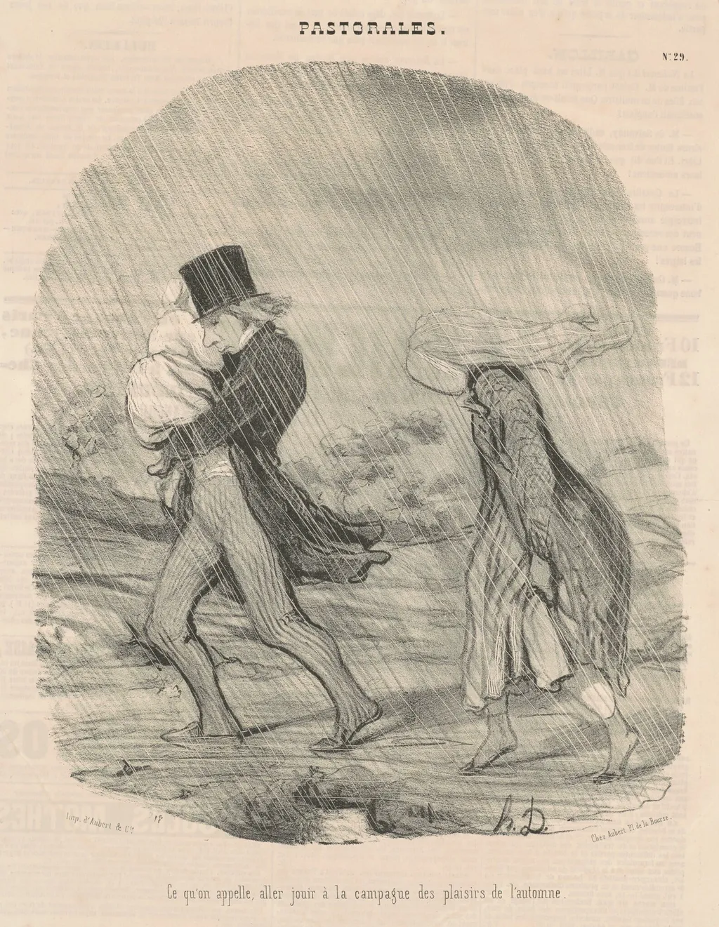 Ce qu'on appelle, aller jouir a la campagne ..., by Honoré Daumier, ink, 1845