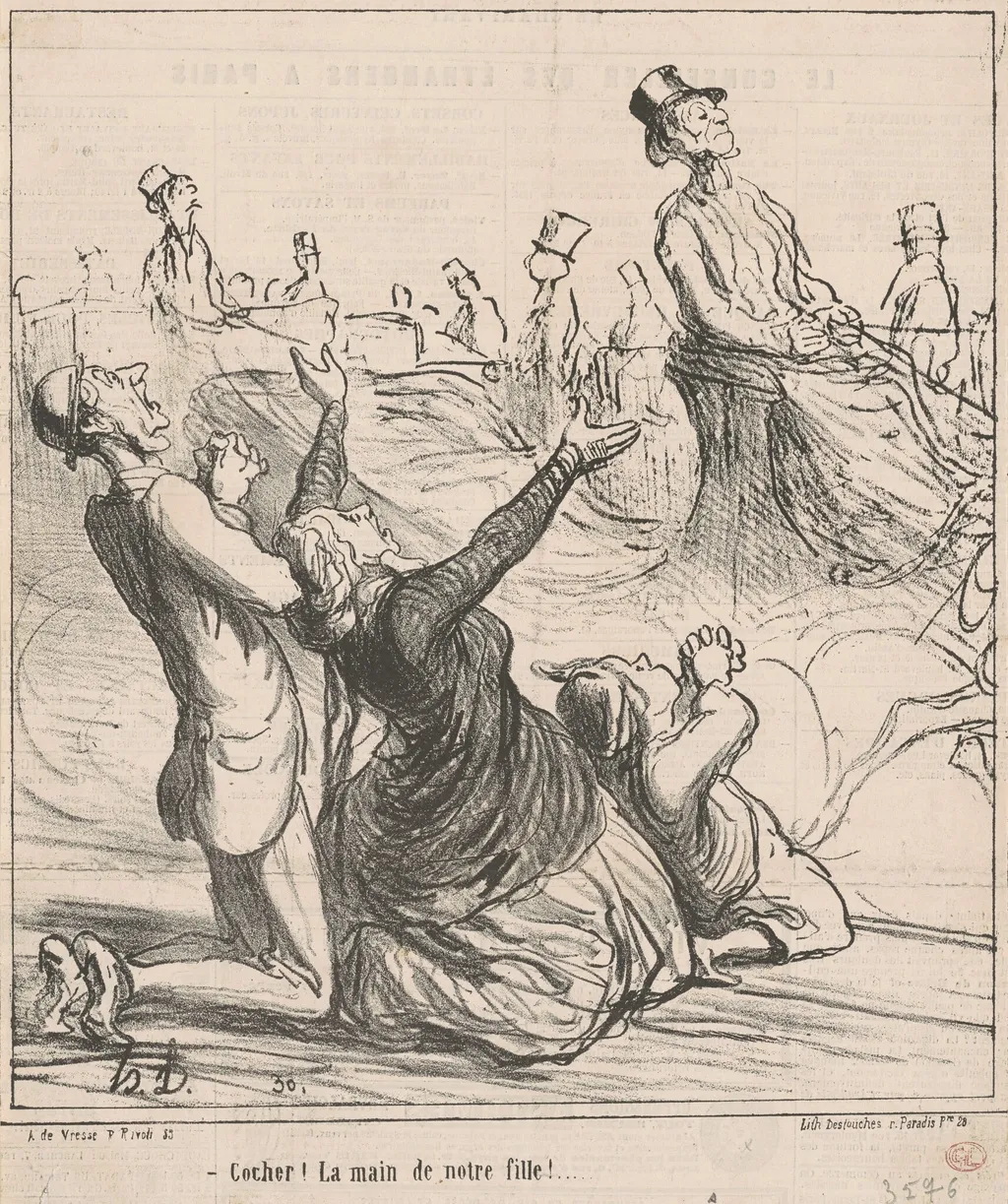 Cocher! La main de notre fille!, by Honoré Daumier, ink, 1867