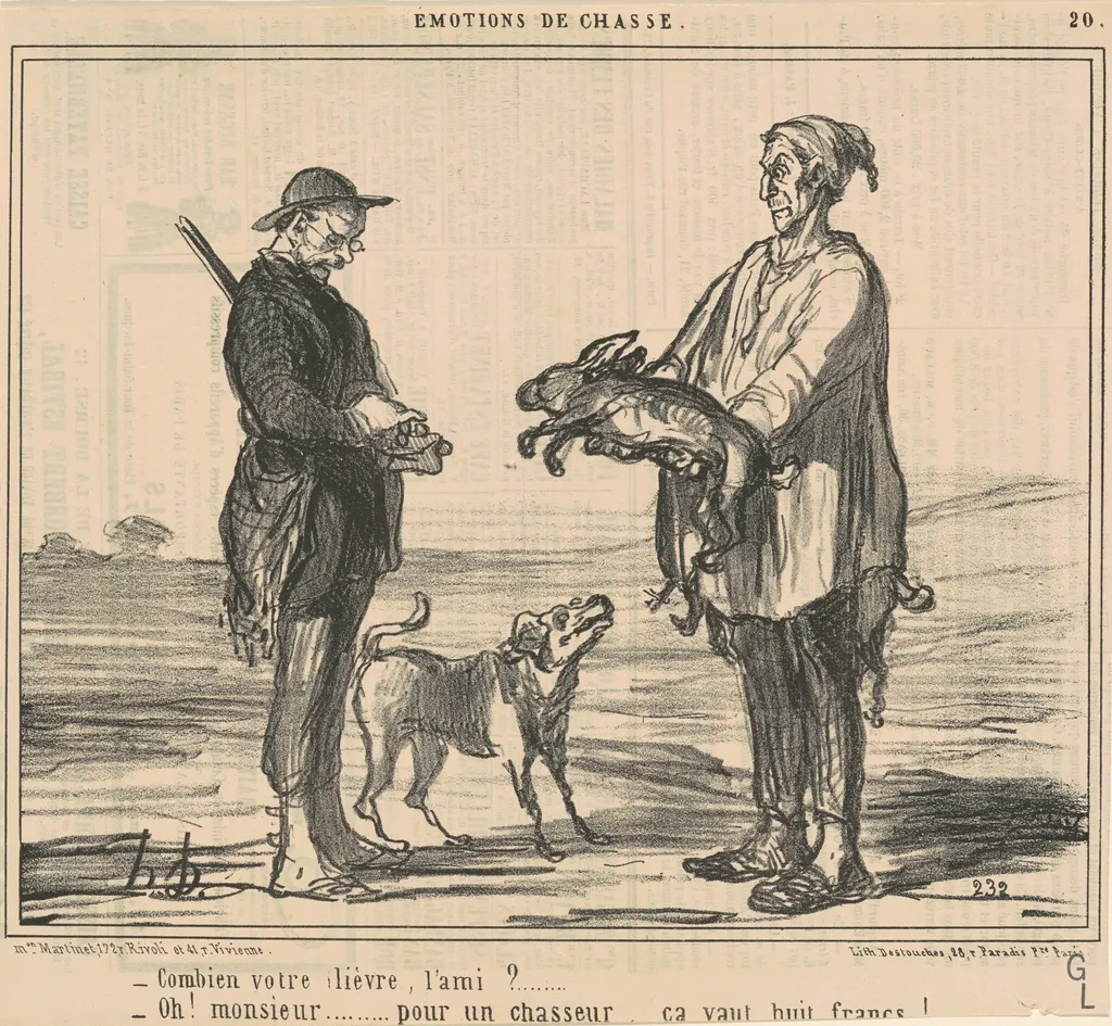 Combien votre lièvre, l'ami?, by Honoré Daumier, ink, 1858