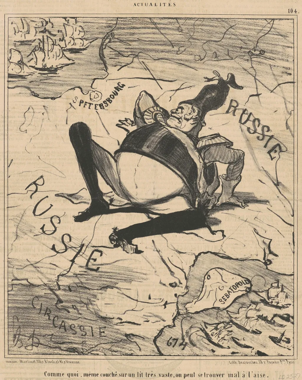 Comme quoi ... sur un lit três vaste ,,,, by Honoré Daumier, ink, 1854