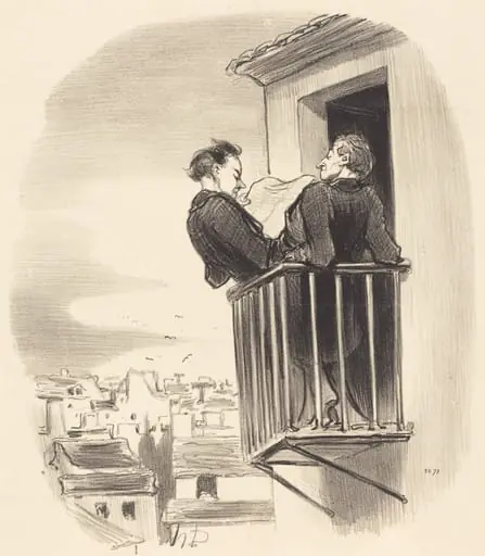 Comment on comprend le balcon Espagnol a Paris, by Honoré Daumier