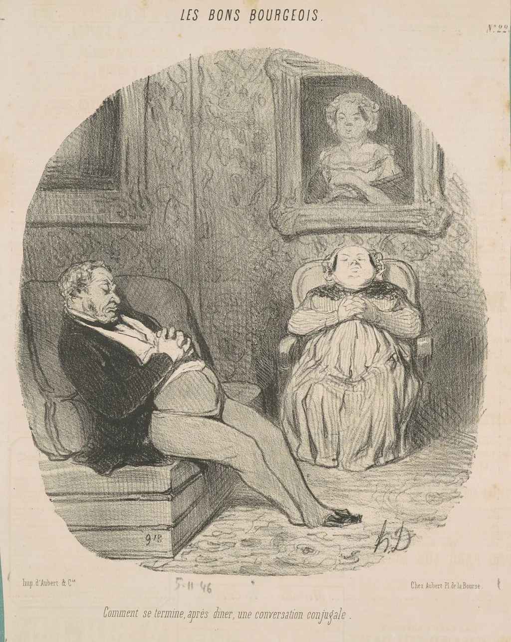 Comment se termine ... une conversation conugale, by Honoré Daumier, ink, 1846