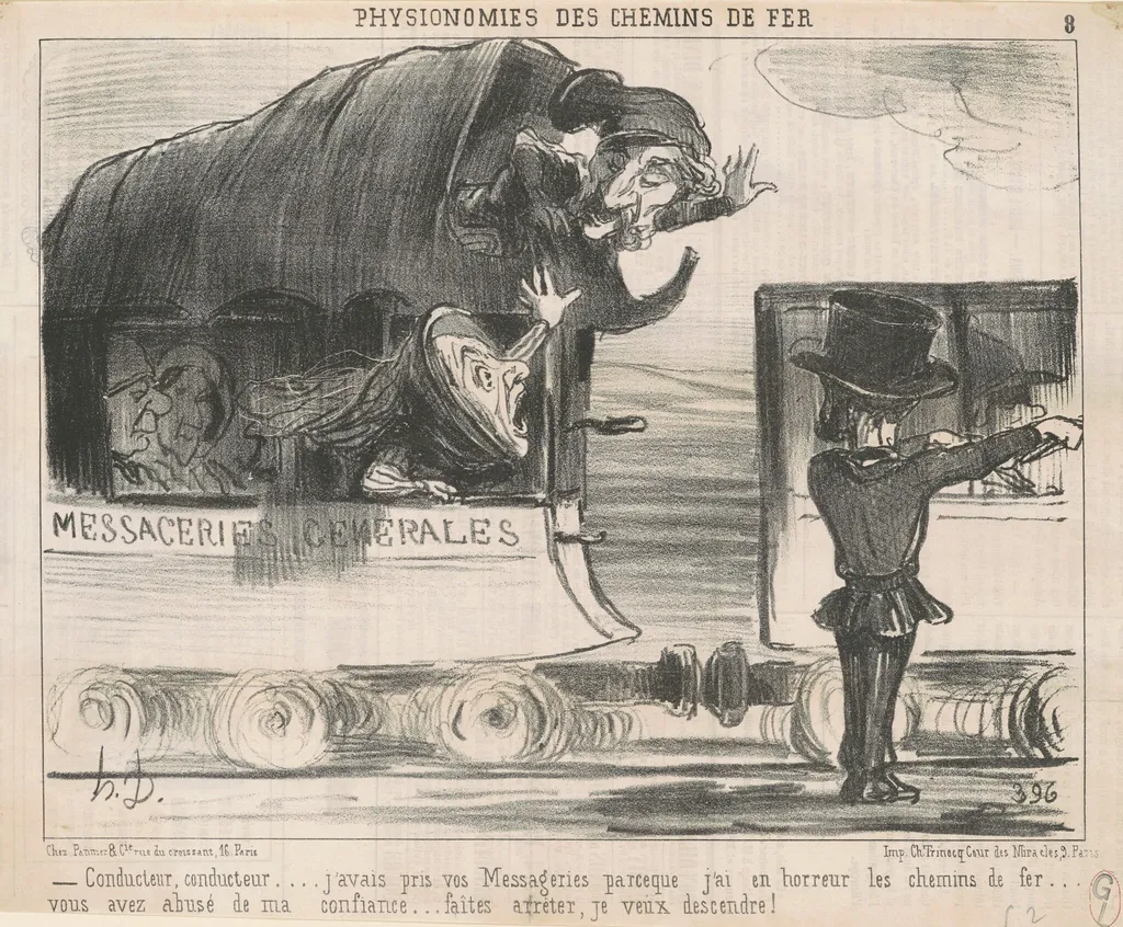 Conducteur ... j'avais pris vos messageries ..., by Honoré Daumier, ink, 1852