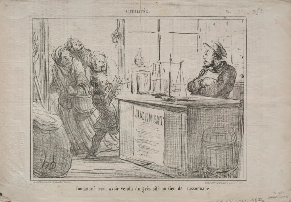 Convicted for having sold crushed sandstone instead of brown sugar, by Honoré Daumier, 1855