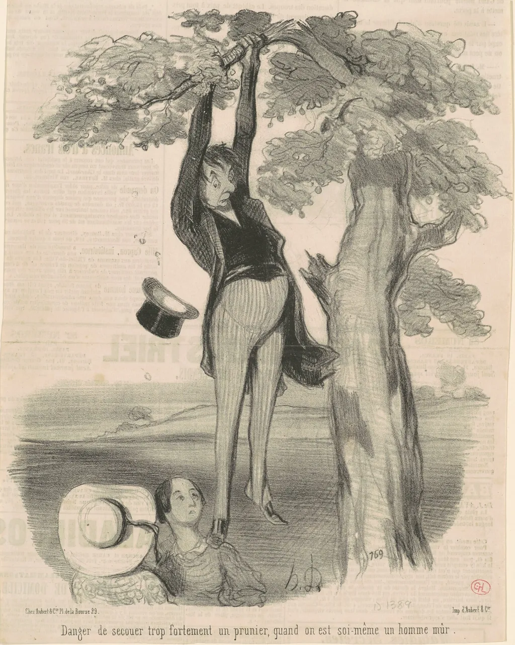 Danger de secouer trop fortement ... Un prunier, by Honoré Daumier, ink, 1845