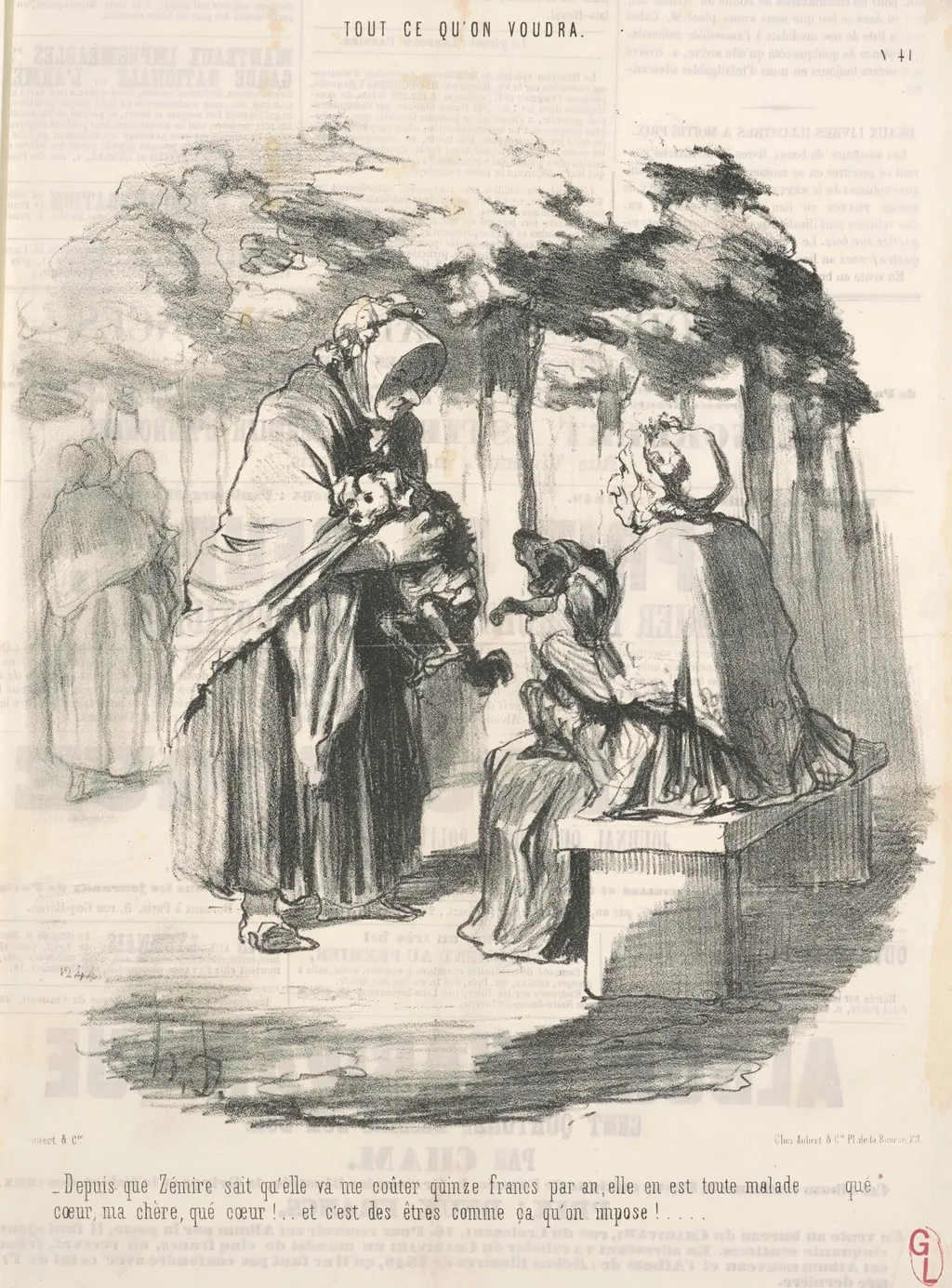 Depuis que Zémire sait qu'elle va me couter quinze francs ..., by Honoré Daumier, ink, 1848
