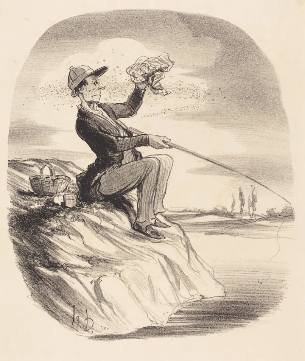 Désagrément d'aller a la pêche..., by Honoré Daumier, ink, 1847