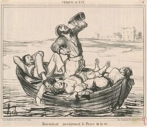 Descendant joyeusement le fleuve de la vie, by Honoré Daumier