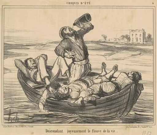 Descendant joyeusement le fleuve de la vie, by Honoré Daumier