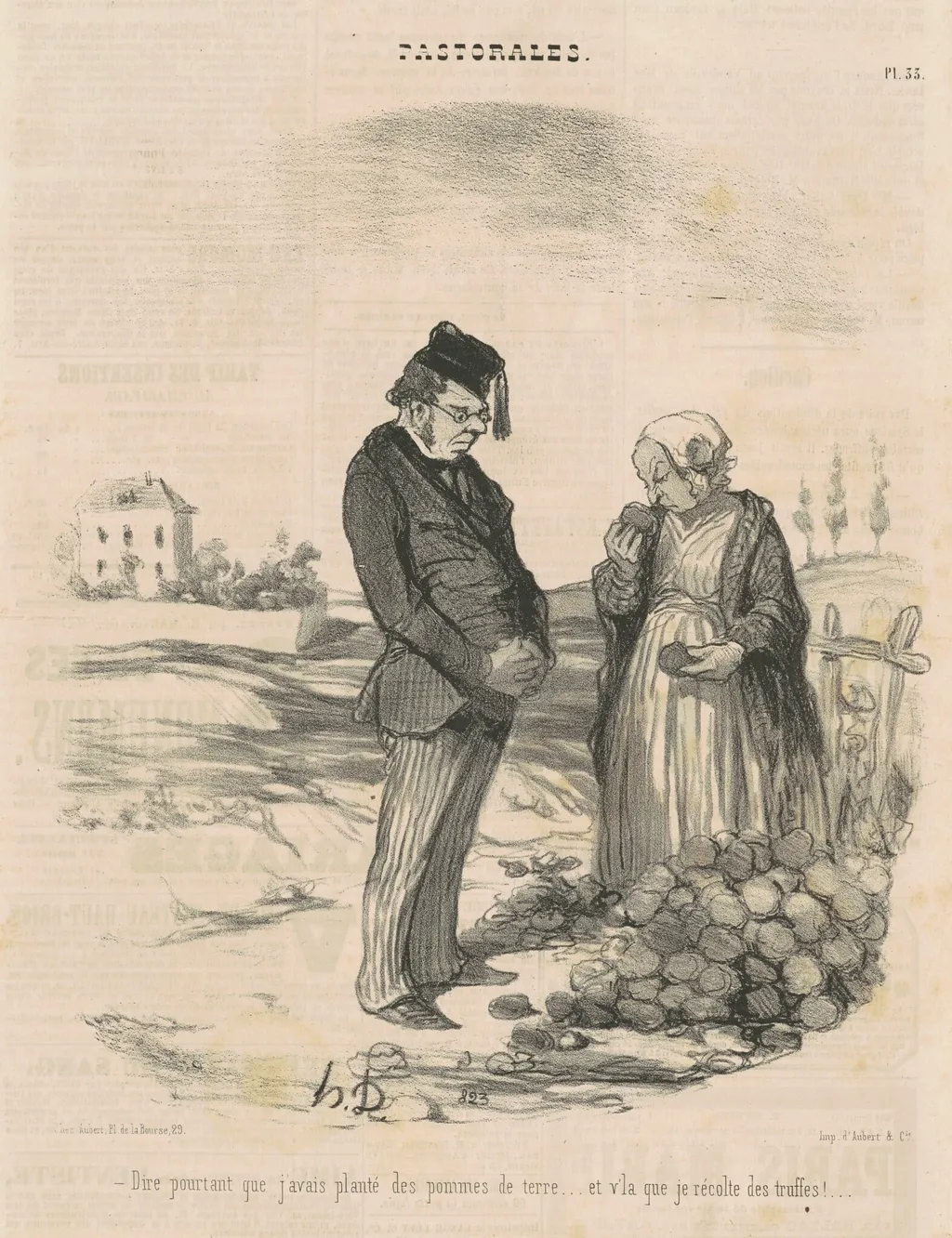 Dire pourtant que j'avais planté des pommes de terre ..., by Honoré Daumier, ink, 1845