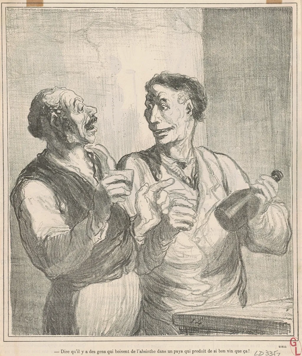 Dire qu'il y a des gens qui boivent de l'absinthe ..., by Honoré Daumier, ink, 1864