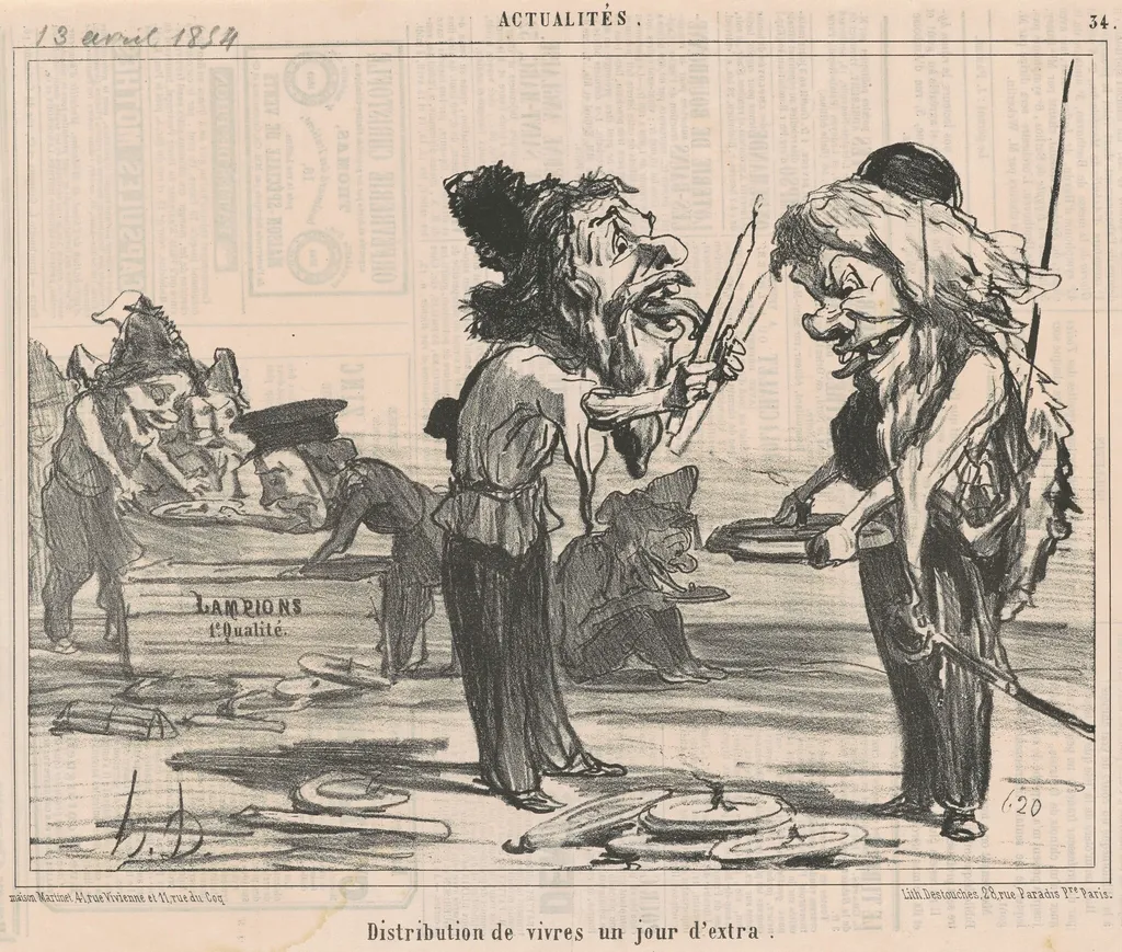 Distribution de vivres un jour d'extra, by Honoré Daumier, ink, 1854