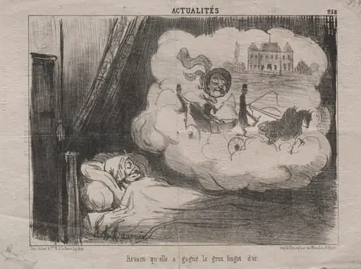 Dreaming that she won the big gold bar, by Honoré Daumier