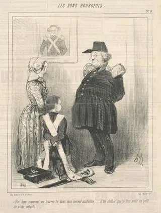Eh! Bien comment me trouves-tu dans mon nouvel uniforme ..., by Honoré Daumier, 1846