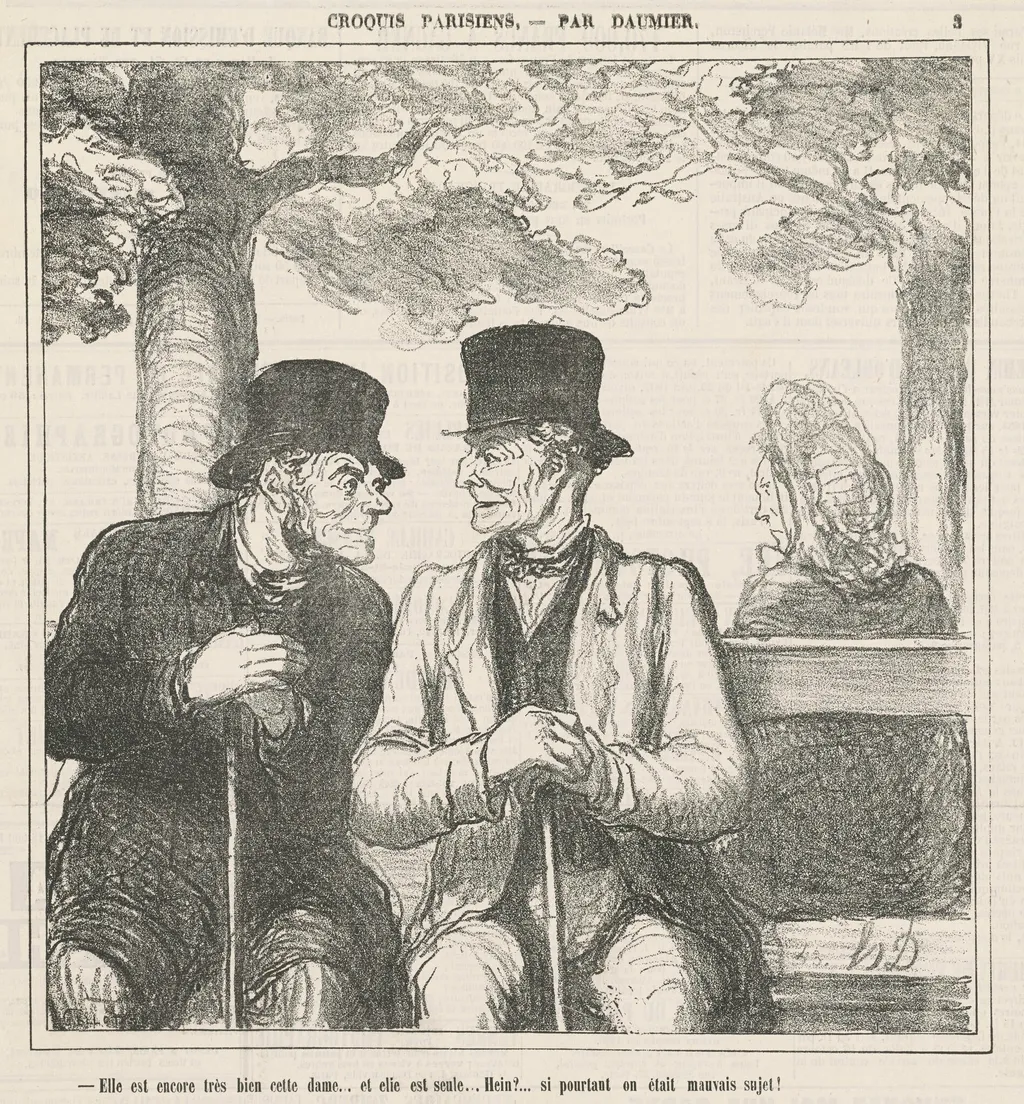 Elle est encore très bien, cette dame ..., by Honoré Daumier, ink, 1864