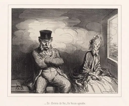 En Chemin de fer... un voisin agréable (On the Railroad: A Pleasant Neighbor), by Honoré Daumier