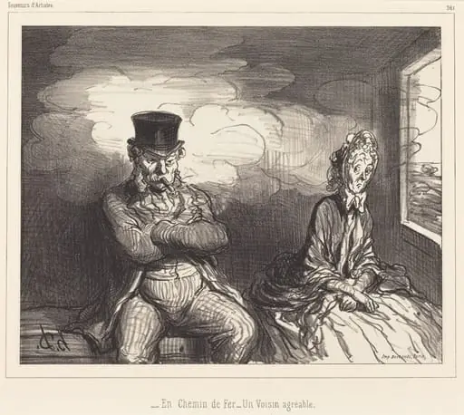 En Chemin de fer... un voisin agréable (On the Railroad... an agreeable neighbor), by Honoré Daumier