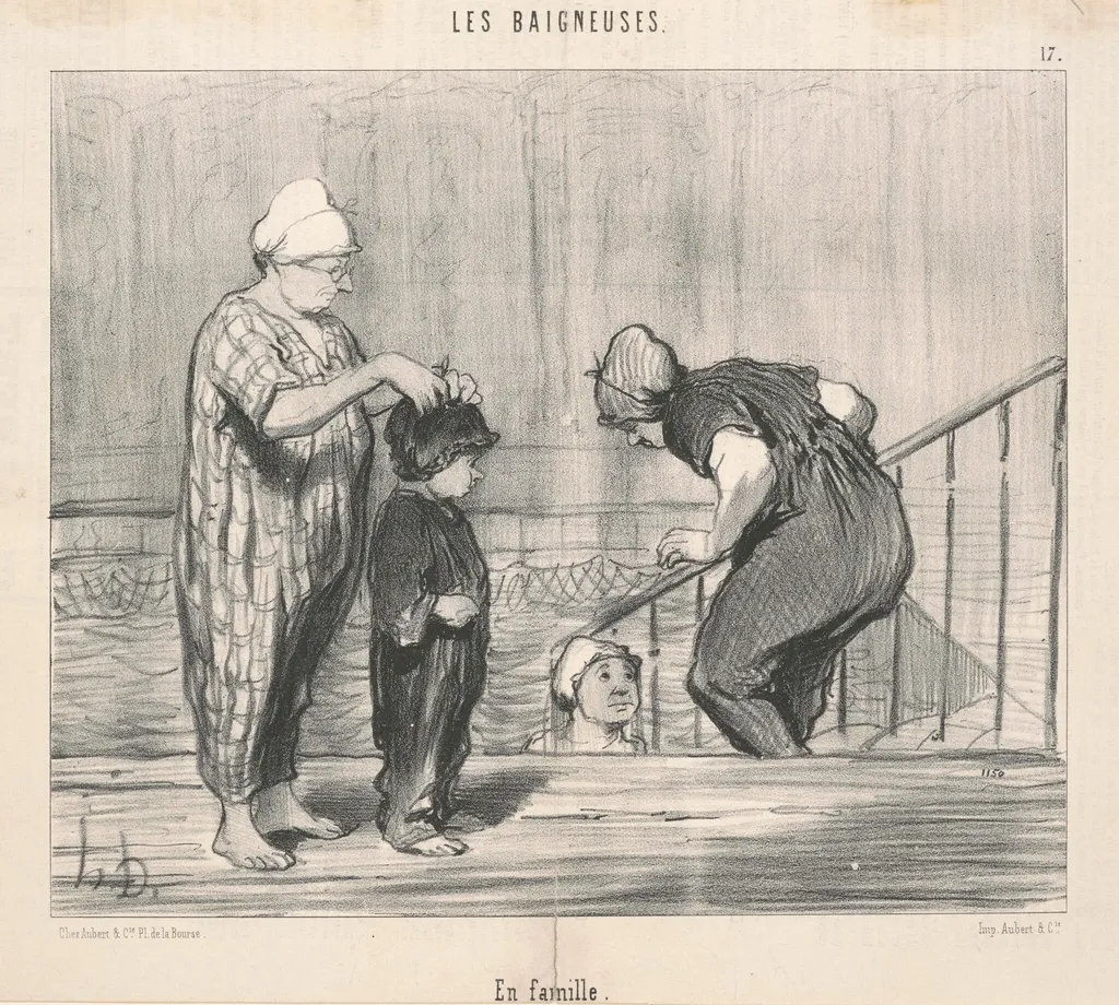 En famille, by Honoré Daumier, ink, 1847