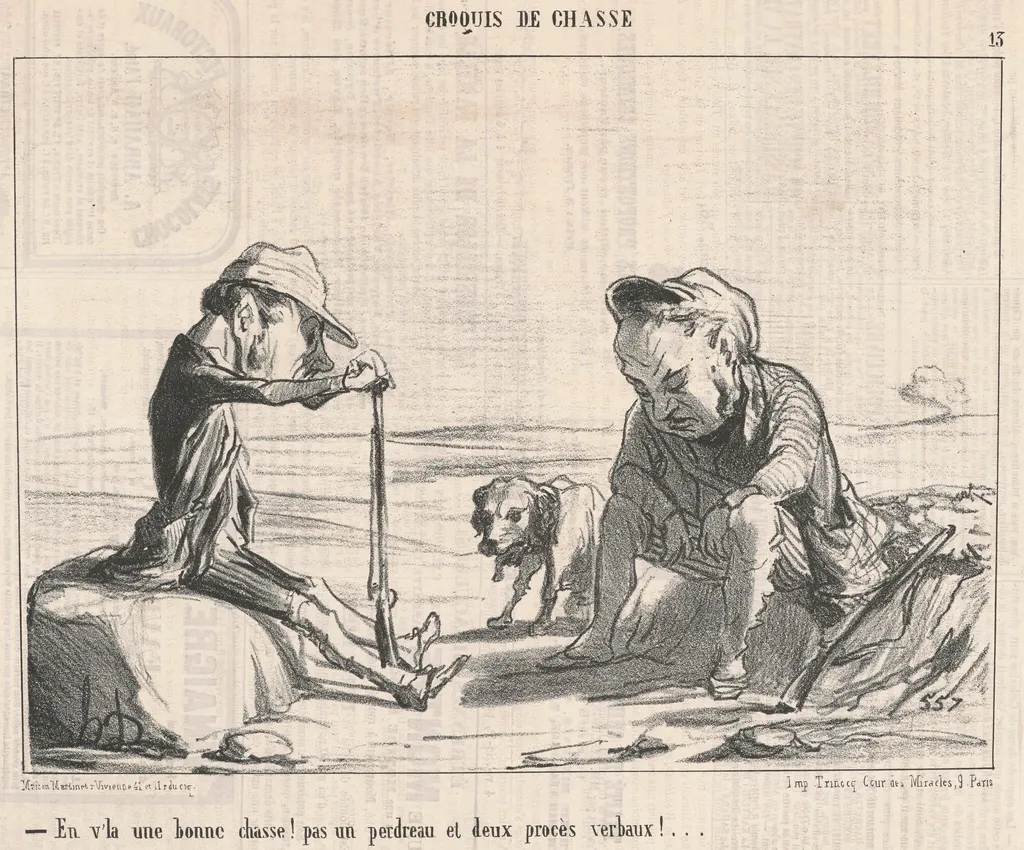 En v'la une bonne chasse! ..., by Honoré Daumier, ink, 1853