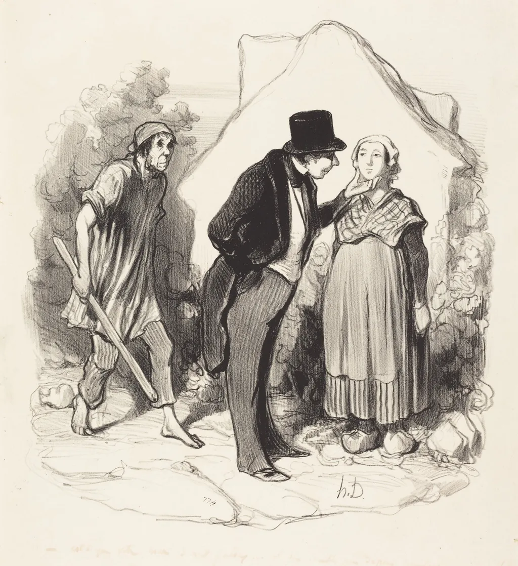 Est-ce que votre mari serait jaloux..., by Honoré Daumier, ink, 1845