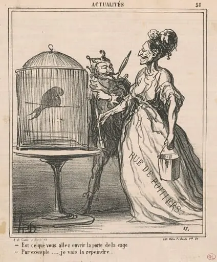 Est-ce que vous allez ouvrir la porte de la cage ..., by Honoré Daumier