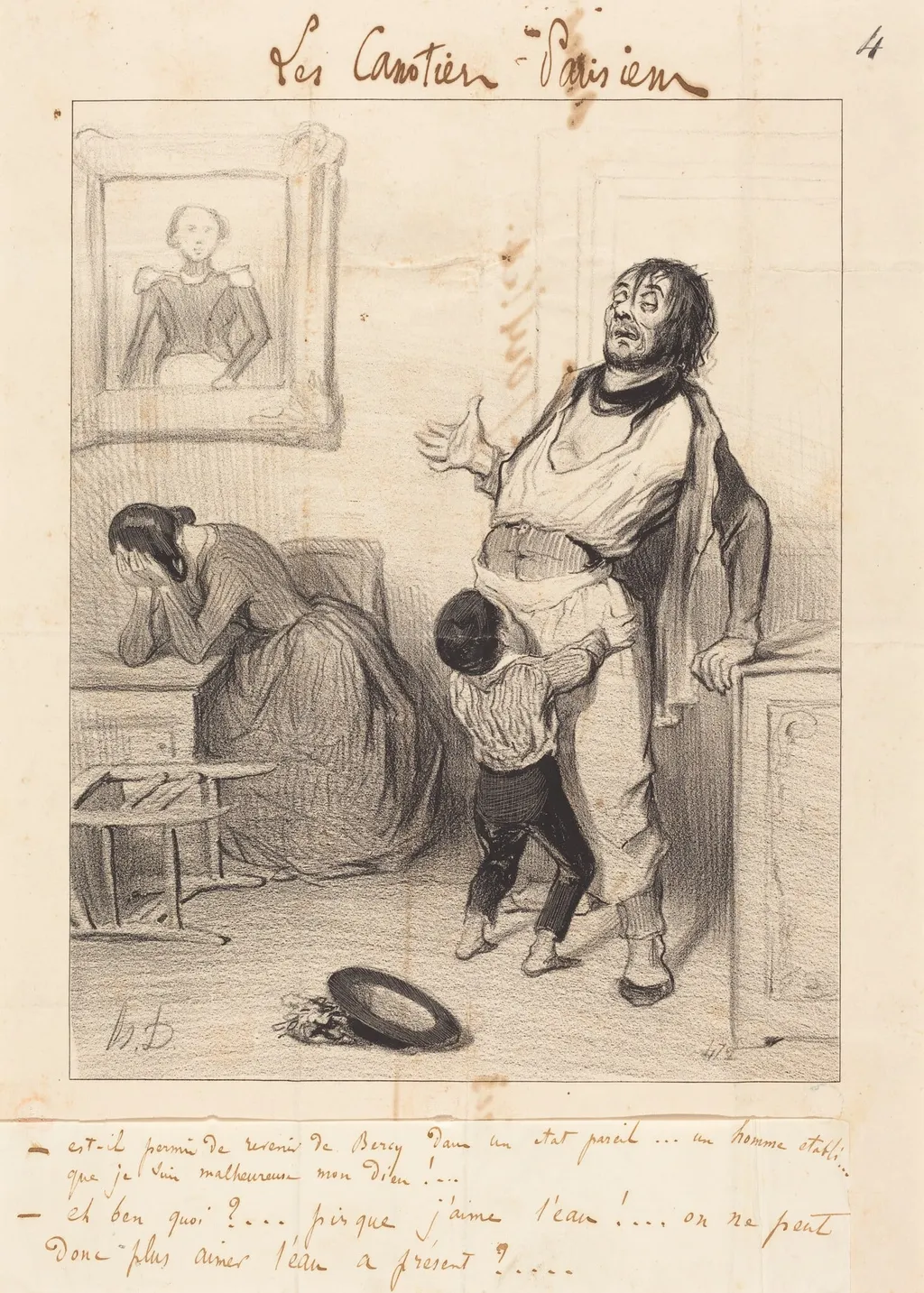 Est-il permis de revenir... dans un état pareil..., by Honoré Daumier, ink, 1843