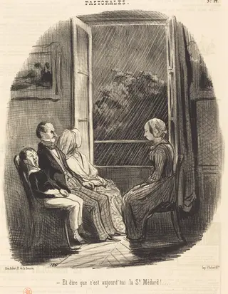 Et dire que c'est aujourd'hui la Saint-Médard!, by Honoré Daumier, 1845