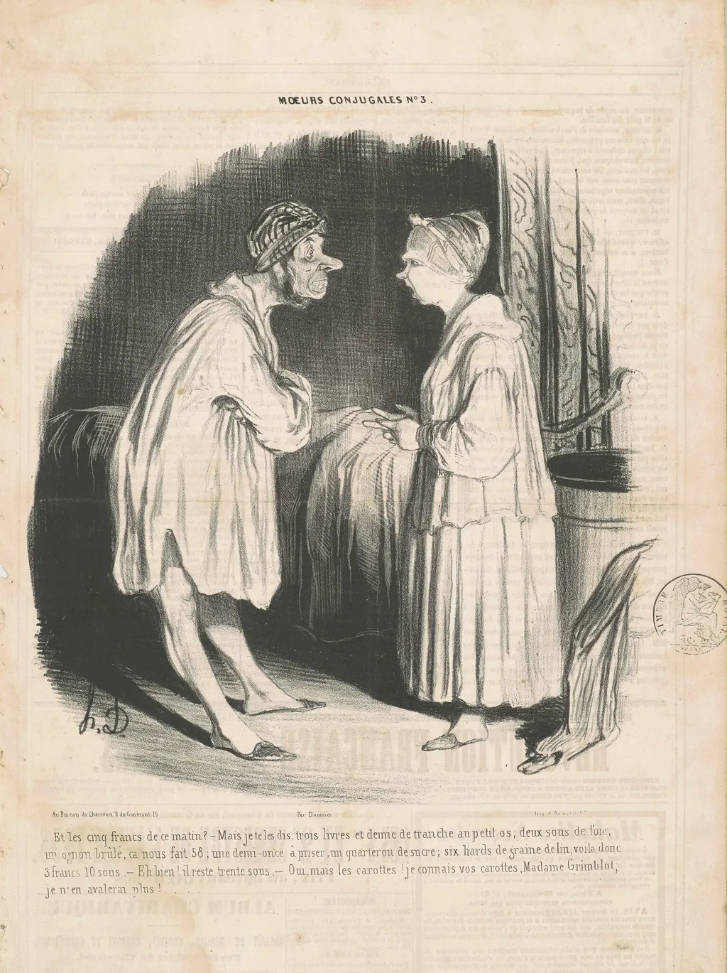 Et les cinq francs de ce matin?, by Honoré Daumier, ink, 1839