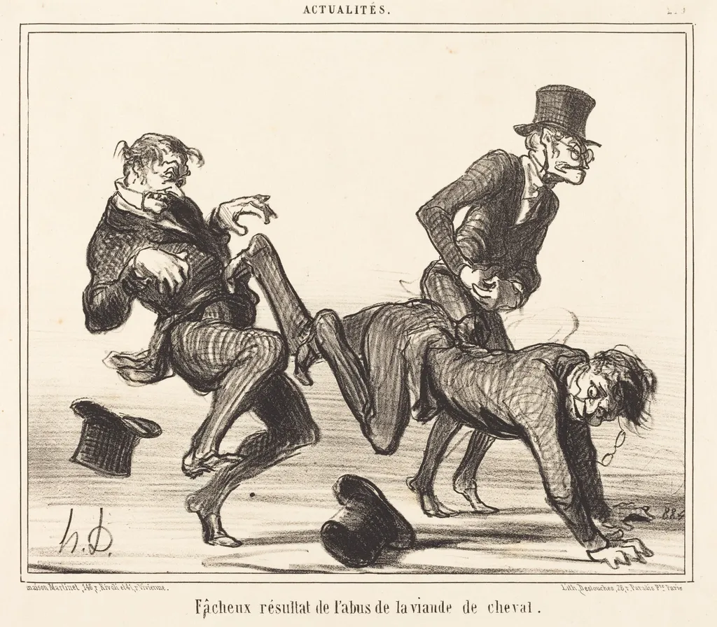 Facheux résultat... de la viande de cheval, by Honoré Daumier, ink, 1856