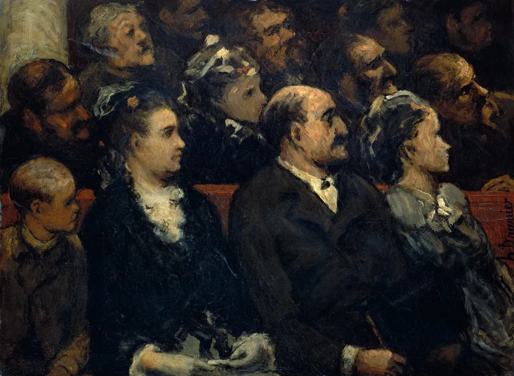 French Theater, by Honoré Daumier, oil, 1856