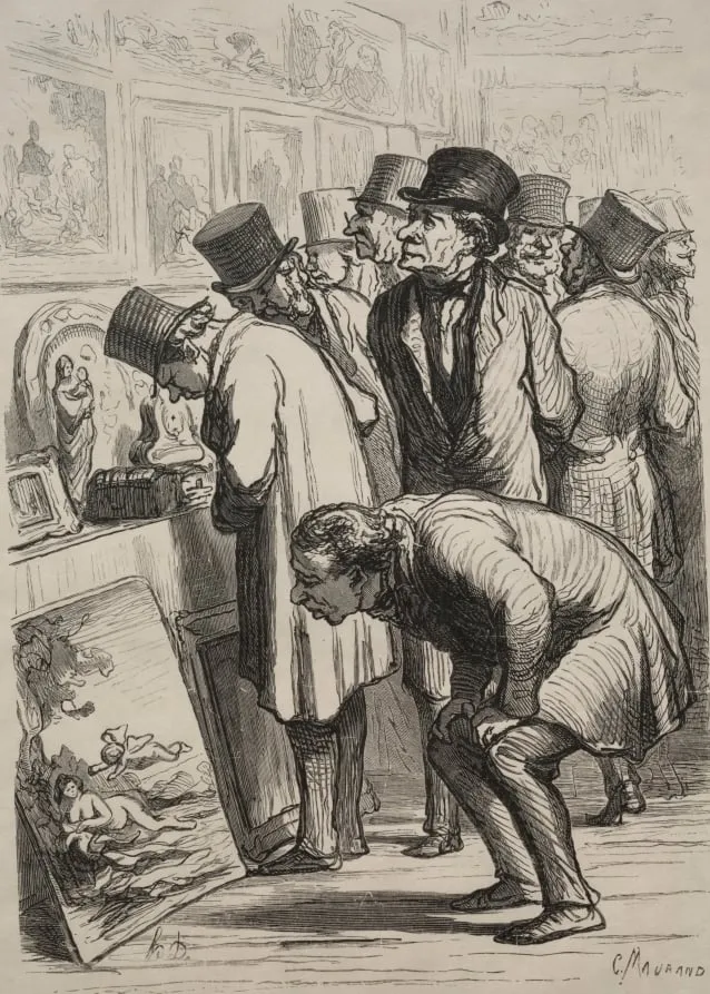Gallery at Hotel Drouot: The Day of the Sale, by Honoré Daumier, 1862