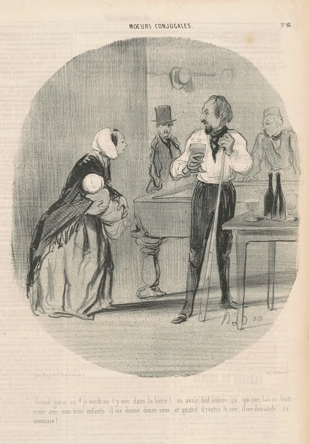 Grand Gueux va! je voudrais t'y voir, by Honoré Daumier, ink, 1842