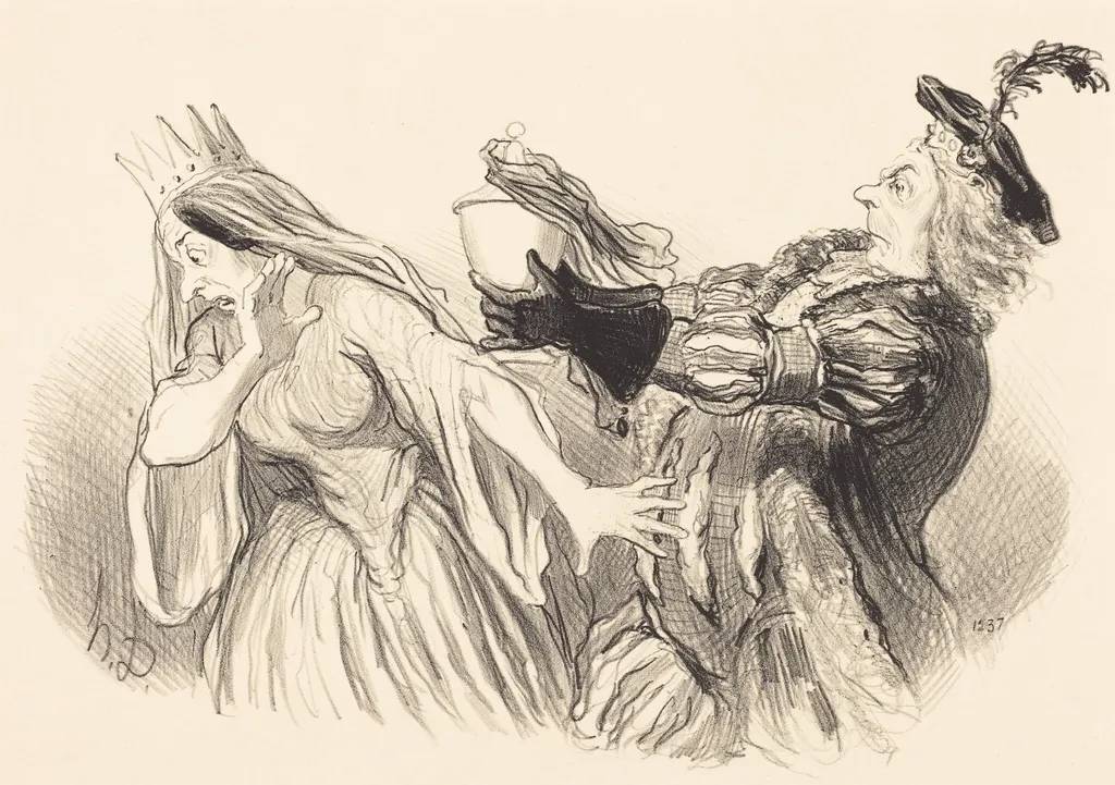 Hamlet, by Honoré Daumier, ink, 1851