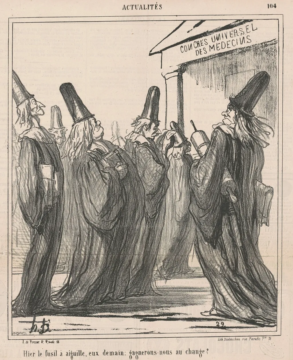 Hier le fusil a aiguille, eux demain ..., by Honoré Daumier, ink, 1867